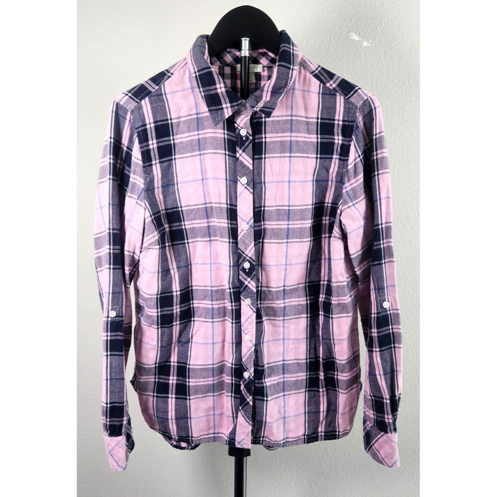 Talbots Pink Blue Plaid Button Front Shirt Womens Medium‎ 100% Cotton Classic
